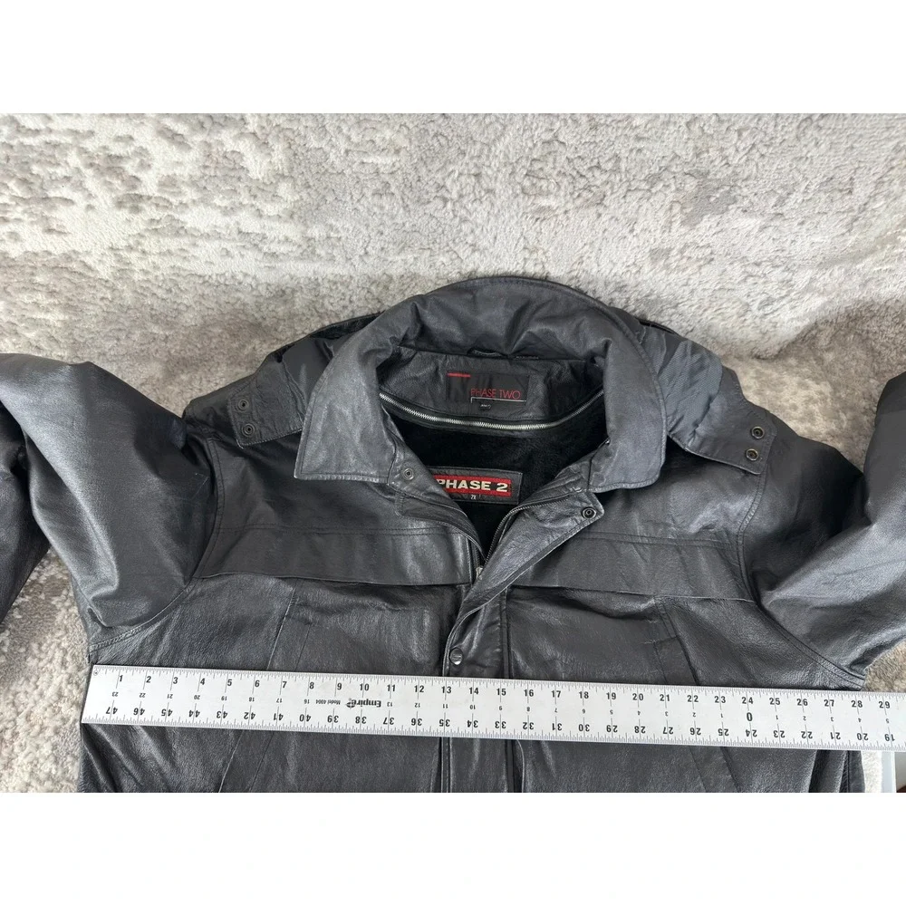 Phase Two Size XXLT Leather Hooded Removable Liner Parka Jacket Black Long Mens